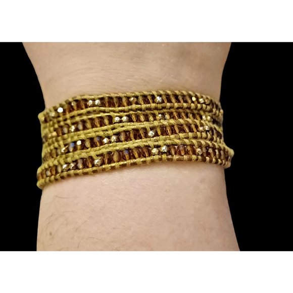 Chan Luu Brass Tone Quadruple Wrap Natural Stone Sterling Silver Wrap Bracelet - Picture 1 of 6
